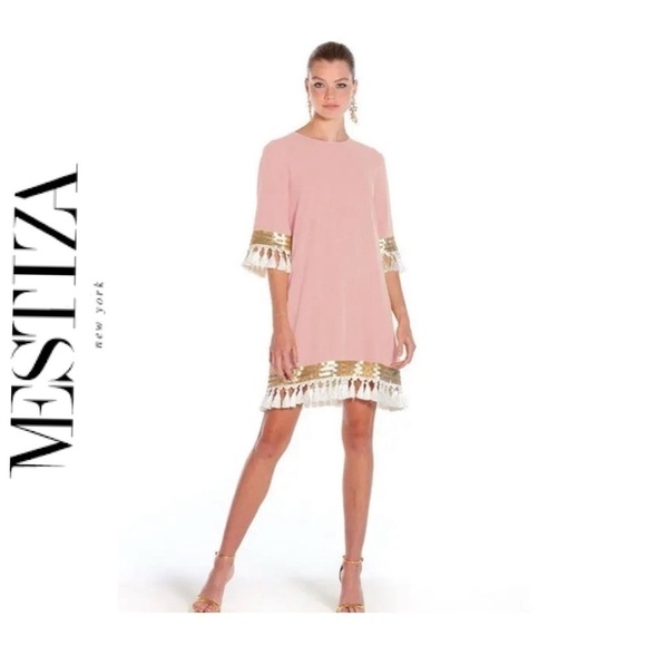 Mestiza Shimmy Shimmy Tassle Dress, A-Line, neutral Pink with cream tassles,XS - Picture 1 of 17